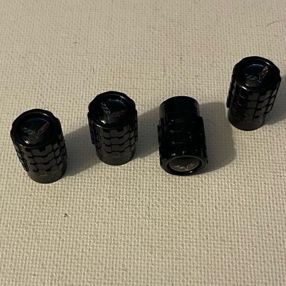 Corvette Valve Stem Caps in Black with Logo NWT - Picture 2 of 4
